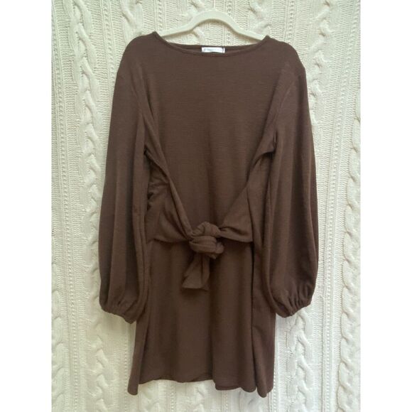 NWT R. Vivimos Women's L/S Knitted Tie Sweater Dress Fall Burnt Orange/Brown 2XL - Picture 1 of 8